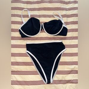 Shade and Shore Black and White High Waisted Bikini
